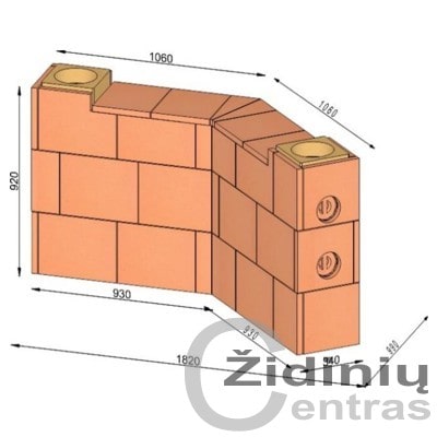 Wolfshoher dūmų kanalų sistema N+F iš krosninio šamoto W-5,6/3,5 Plius 135°