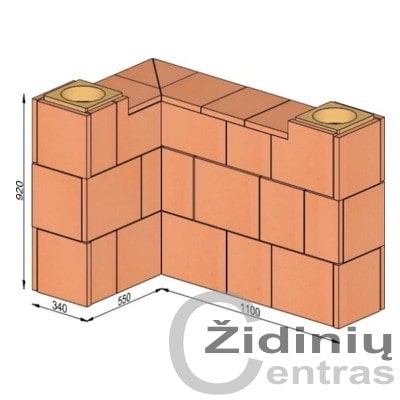 Wolfshoher dūmų kanalų sistema N+F iš krosninio šamoto W-5,6/3,5 Plius 90°