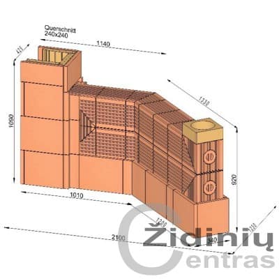 Wolfshoher dūmų kanalų sistema N+F iš krosninio šamoto W-6,6/4,5 Alfa 135°