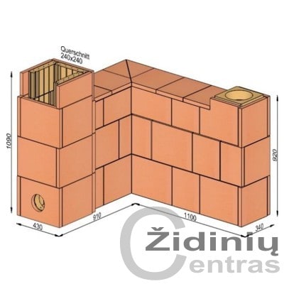 Wolfshoher dūmų kanalų sistema N+F iš krosninio šamoto W-6,6/4,5 Plius 90°